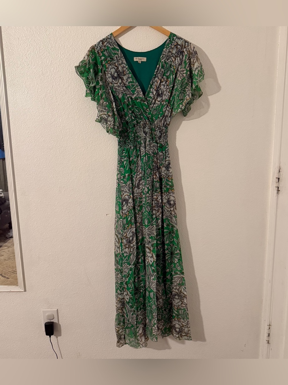 Le Ragazze Dress Silk Blend Size XS Floral Lined V Neck Maxi Made in Italy